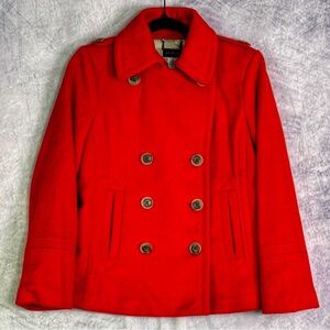 J. Crew Vibrant Red Pea Coat Size PM